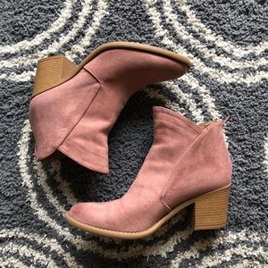 Qupid Suede Booties - Rose Colored Ankle Booties